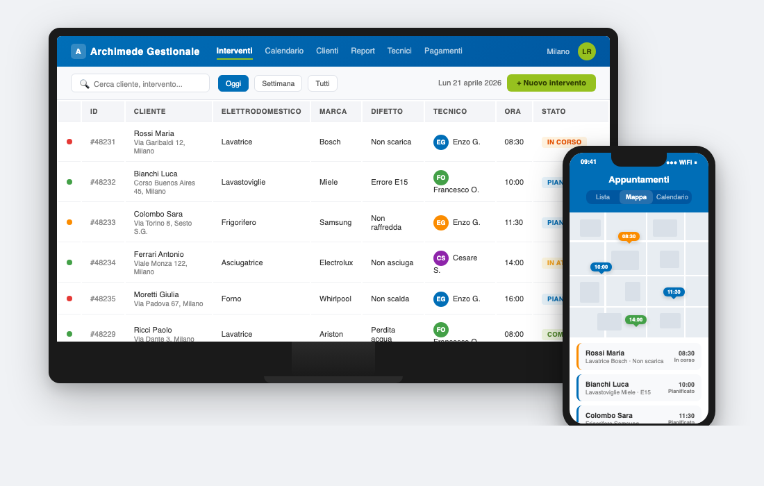 Interfaccia del gestionale Archimede su desktop e mobile